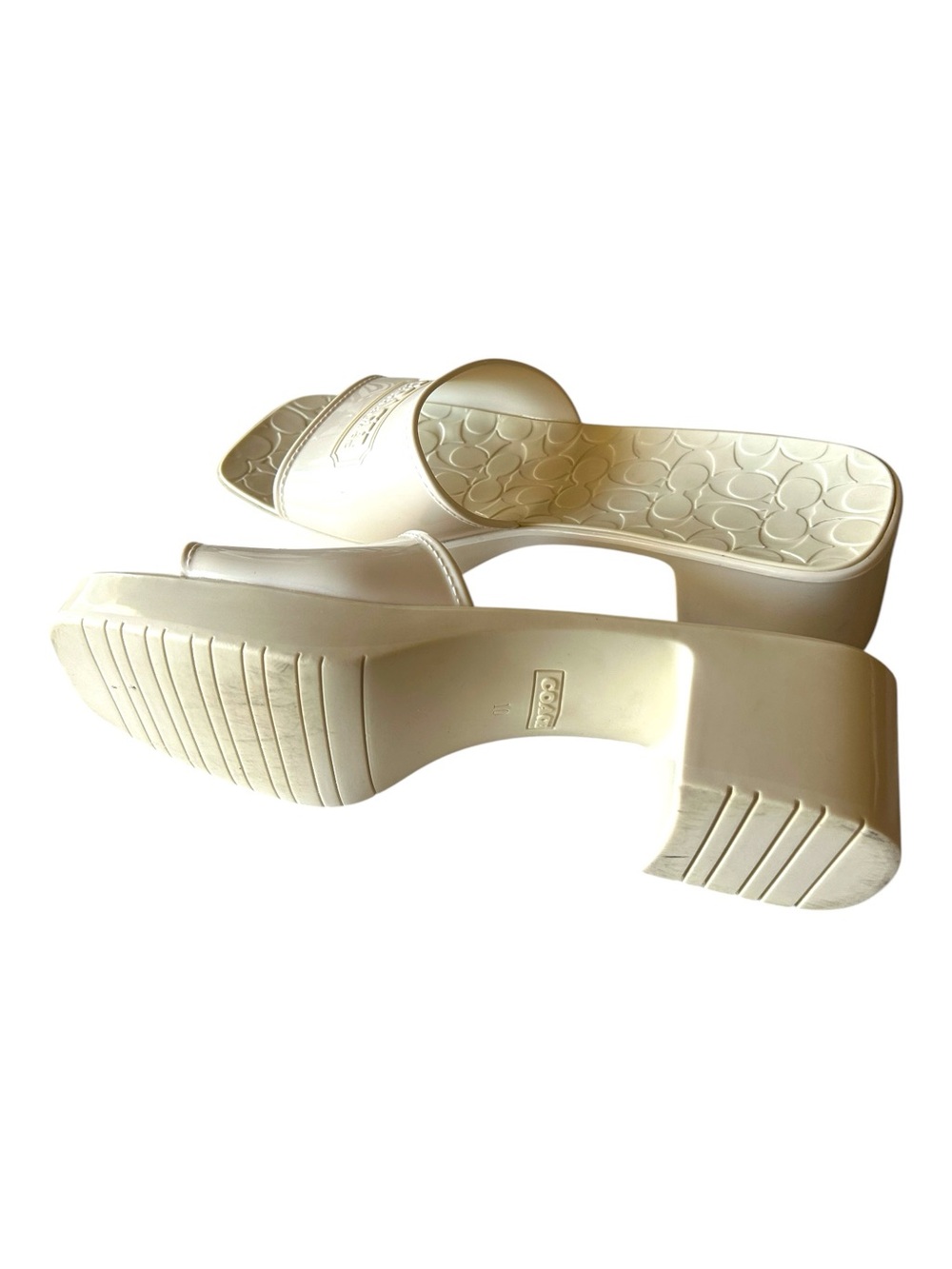 COACH Jelly Slide Sandals Mules 2 1/4” Low Block Heel Size 10 Cream